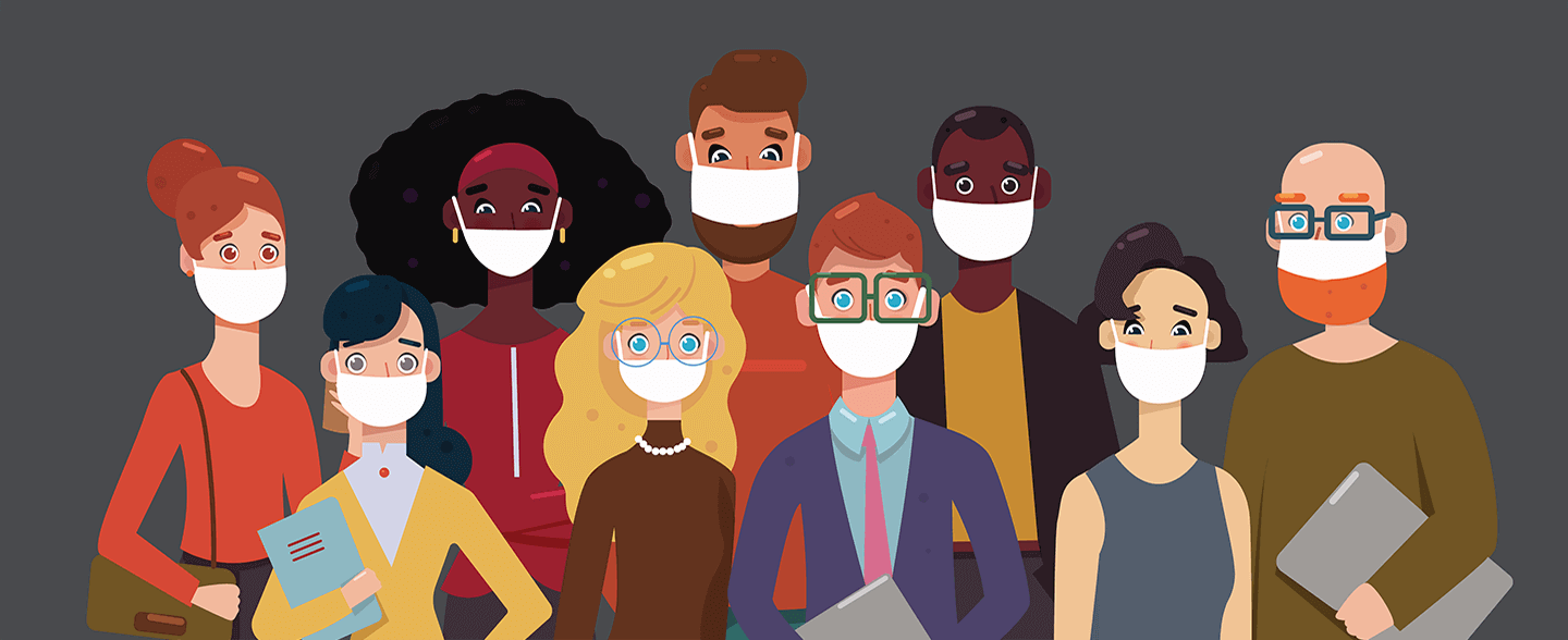 Grupo de personas con máscaras